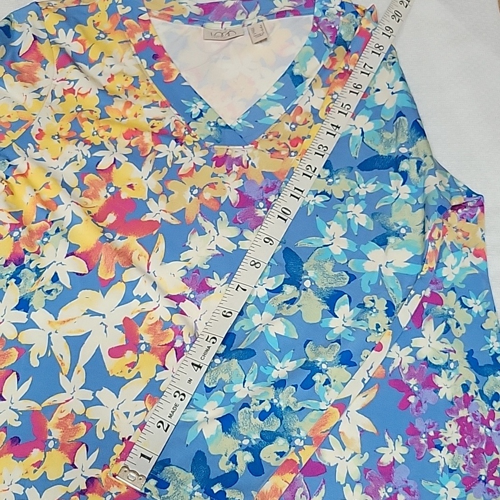 LOGO Lori Goldstein QVC Blue Orange Purple Floral Top Small - Picture 9 of 11